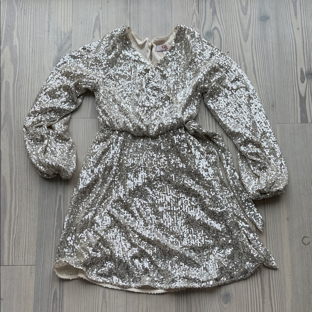 GB Girls Sparkling Silver Sequin Dress